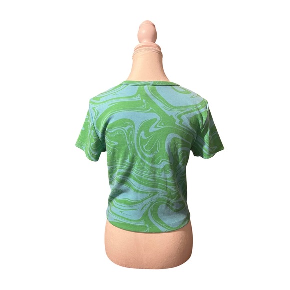 Wild Fable Swirl Print Crop Top – Blue &‎ Neon Green – Size Large - Picture 3 of 5